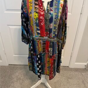 Johnny Was Multicolor Patchwork Long Sleeve Dress